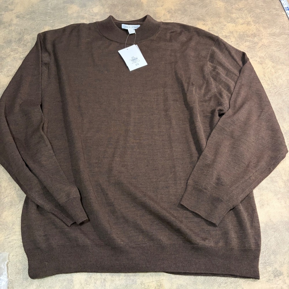 Linea Uomo Sweater Mens 3XLT Espresso Brown Wool Blend Mock Neck 6BPR3XT21